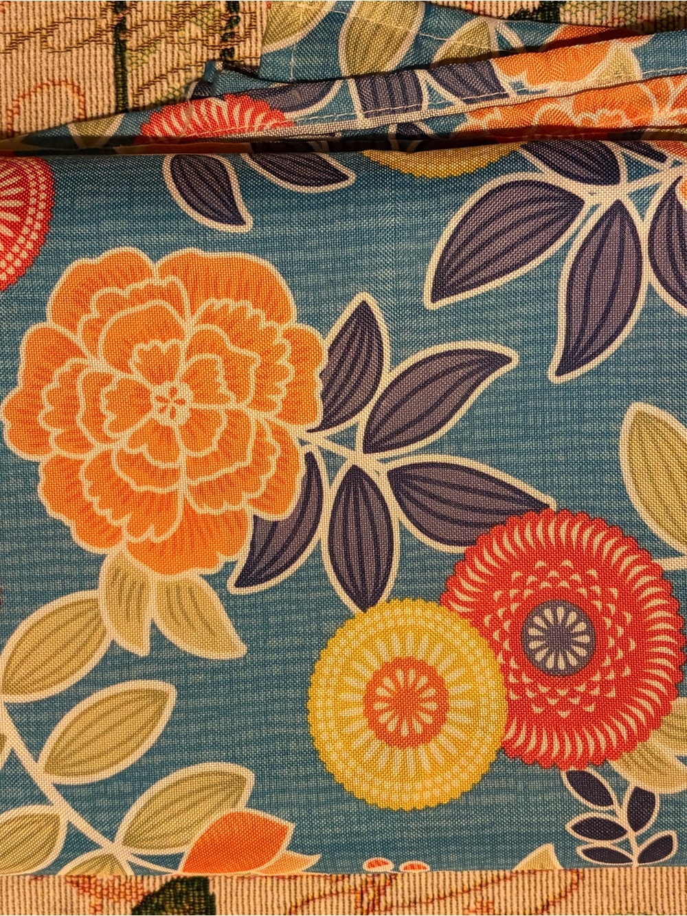 1950s Vintage Floral Green Orange Decorative Fabric Table Cloth - Home Accents